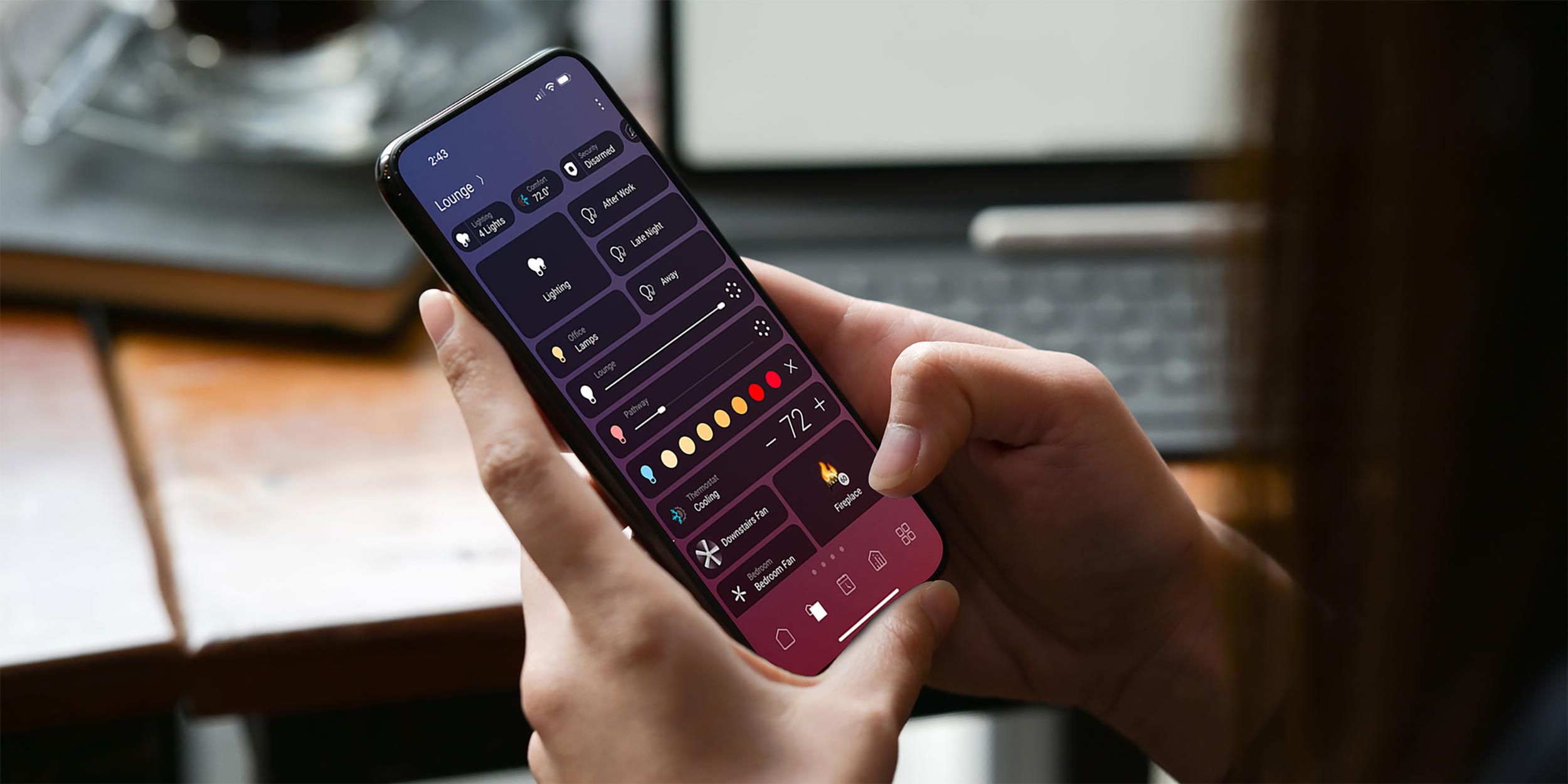 Person using a smart home control app on a smartphone